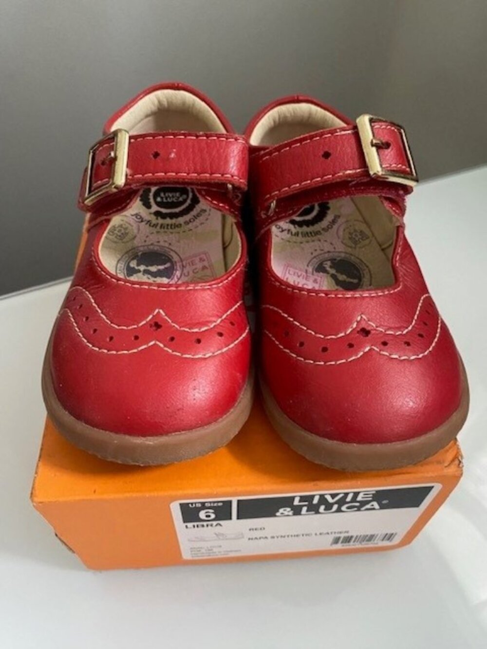 Livie & Luca Libra Mary Jane Red Synthetic Leather Baby Toddler Size 6 with Box